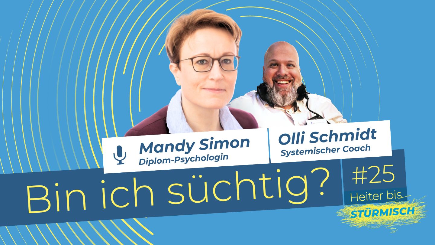 Grafik des Podcasts. Darauf zu sehen Gast Mandy Simon und Podcast-Host Oliver Schmidt